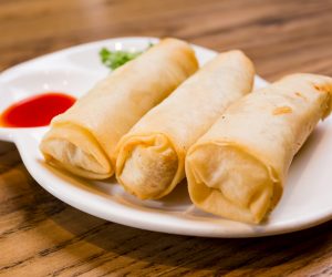 Chicken Spring roll with sauce at Joyful House Hornsby